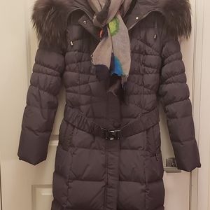 Ladies Winter Coat with Feather Collar